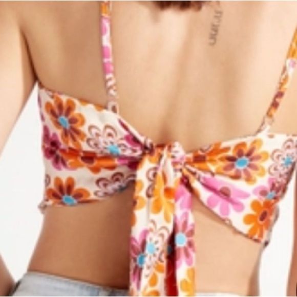 Satin floral print hanky hem satin top - Picture 5 of 5